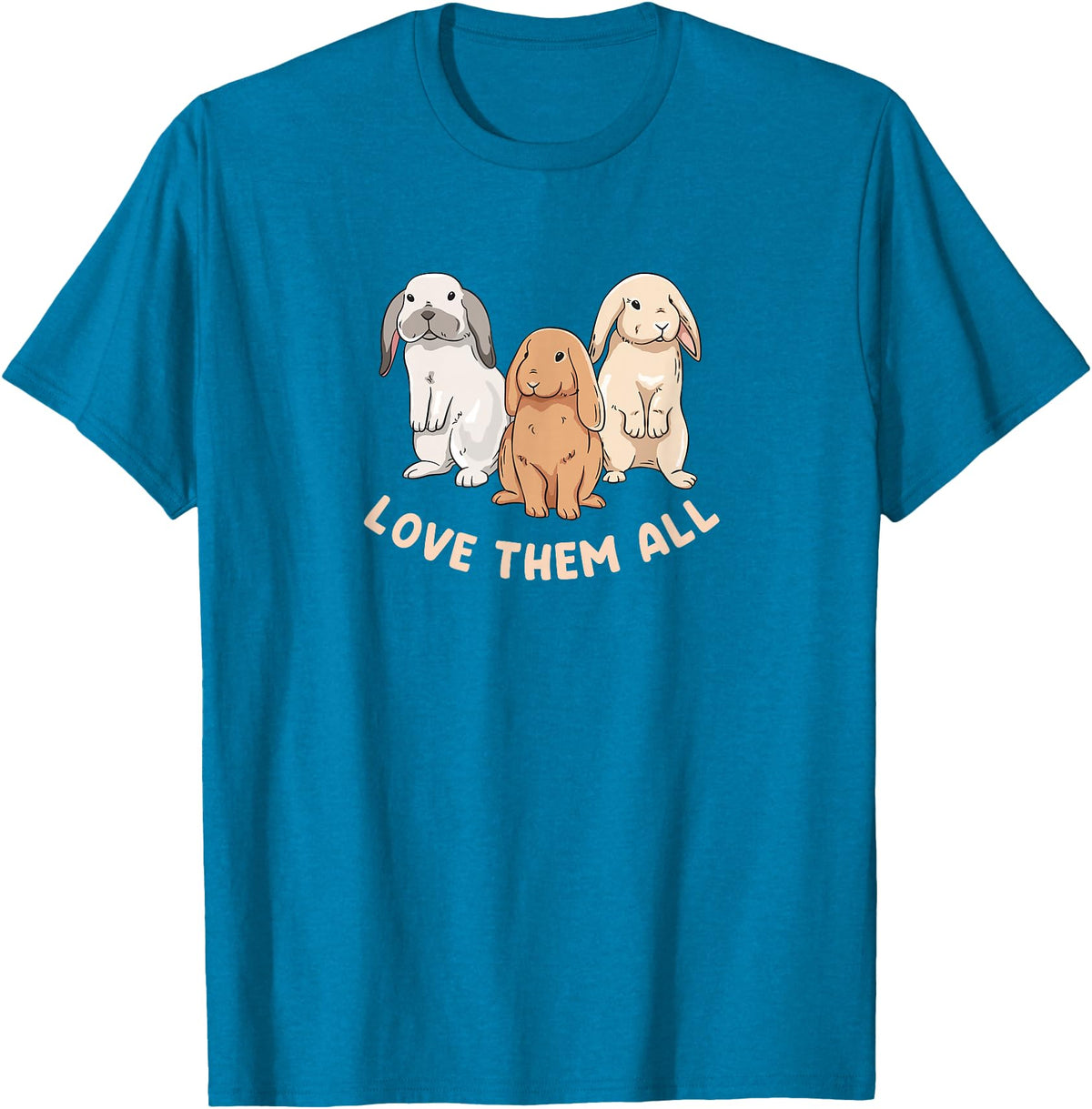 3 Cute Lop Bunnies Love Design for Bunny Owners T-Shirt in Sapphire Blue