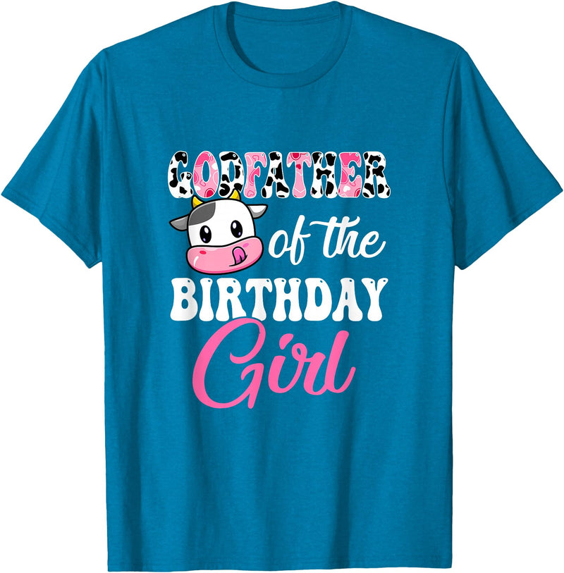 Vintage Retro Birthday Godfather Of The Birthday Girl Farm Cow 1St Birthday Girl T-Shirt - Sapphire Blue