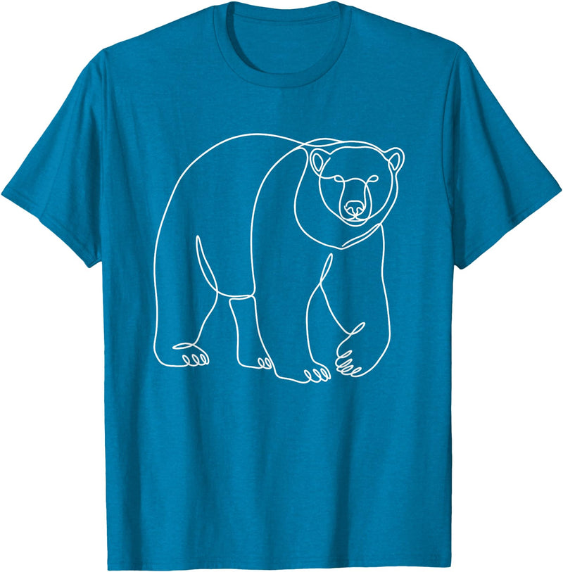 Modern Minimalist Wildlife Line Art Graphic Minimalist Polar Bear Single Line Art Drawing T-Shirt - Sapphire Blue