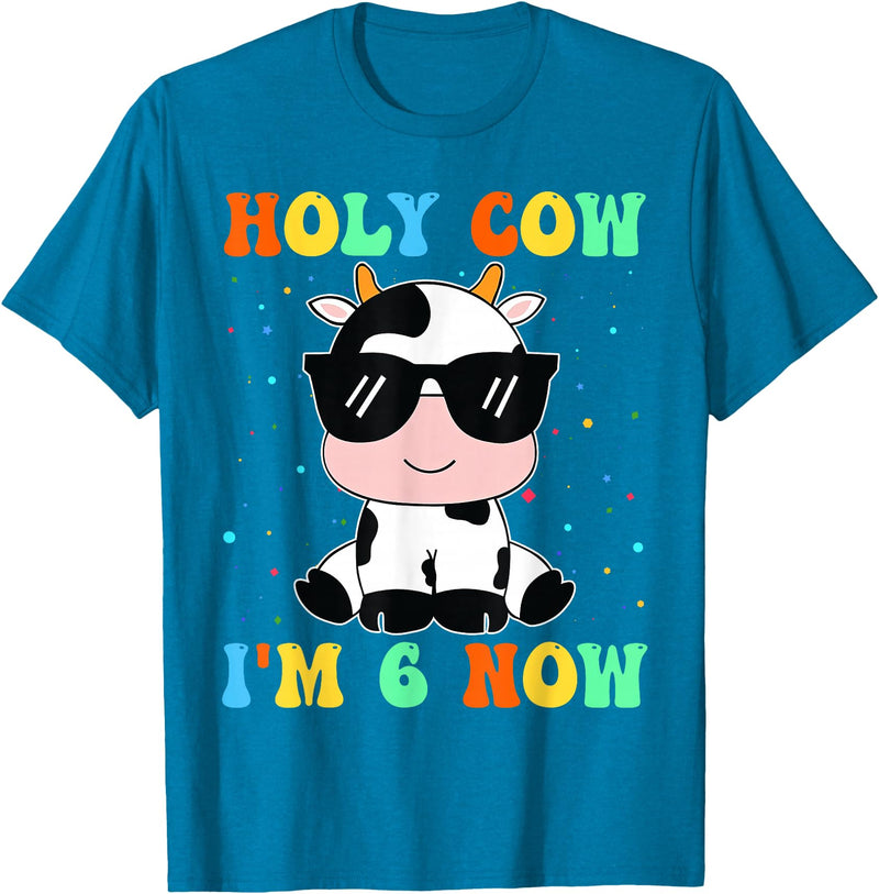 Holy Cow I'm Two 6 6th Birthday Boy Girl Kids Holy Cow I'm Two 6 Years Old 6th Birthday Boy Girl T-Shirt - Sapphire Blue