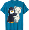 Penguin and Polar Bear Hug Arctic Animal Polar Bear and Penguin Cute North Pole Animals Hugging T-Shirt - Sapphire Blue