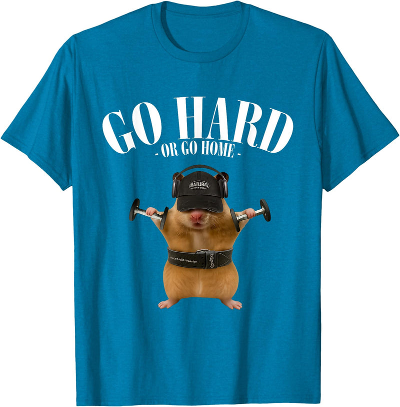 Hamster Deadlift Training Funny Cute Rat Weightlifting Meme T-Shirt - Sapphire Blue