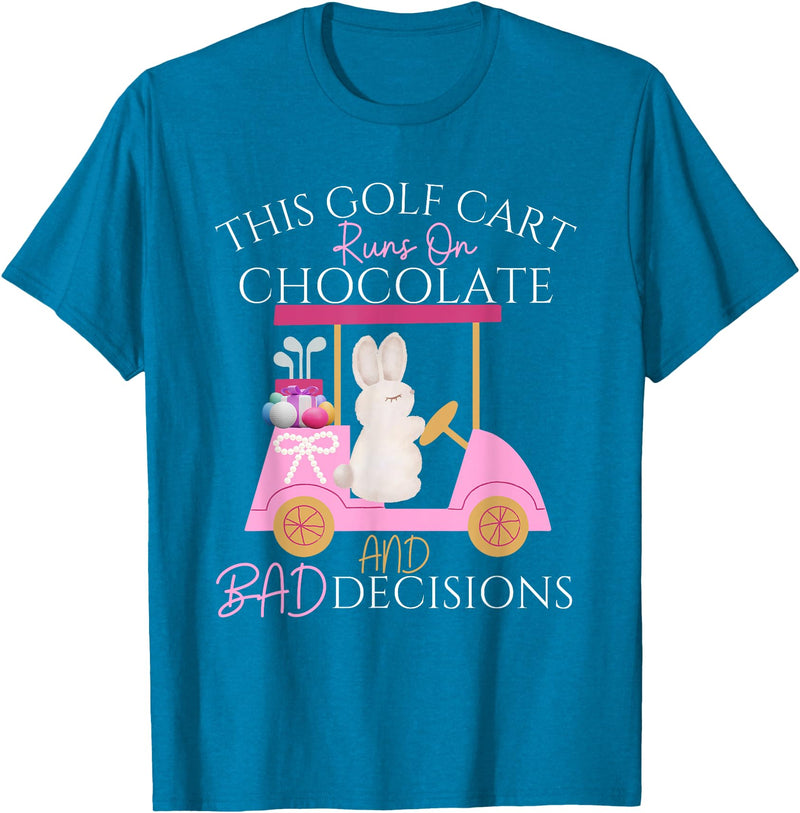 Golf Golfer Easter Eggs Bunny Rabbit Golf Cart Matching T-Shirt in Sapphire Blue