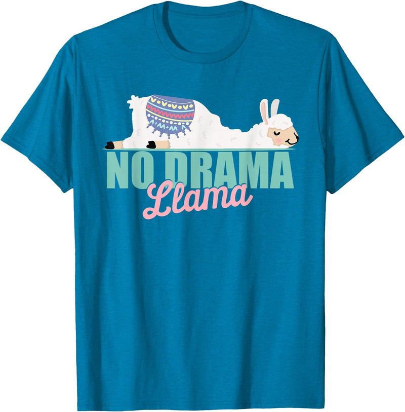 Zawles Designs Cute No-Drama Llama Funny Quote llama laying T-Shirt - Sapphire Blue