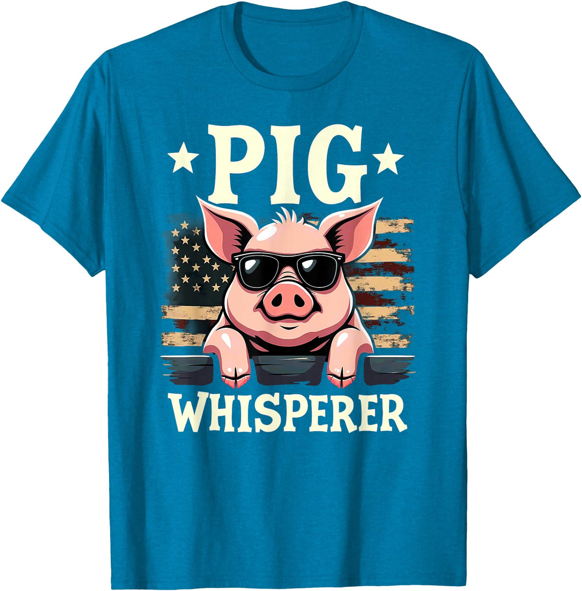 Patriotic 4th Of July Pig Farmer Farming Tees US Flag Hog Farmer Pig Whisperer T-Shirt - Sapphire Blue
