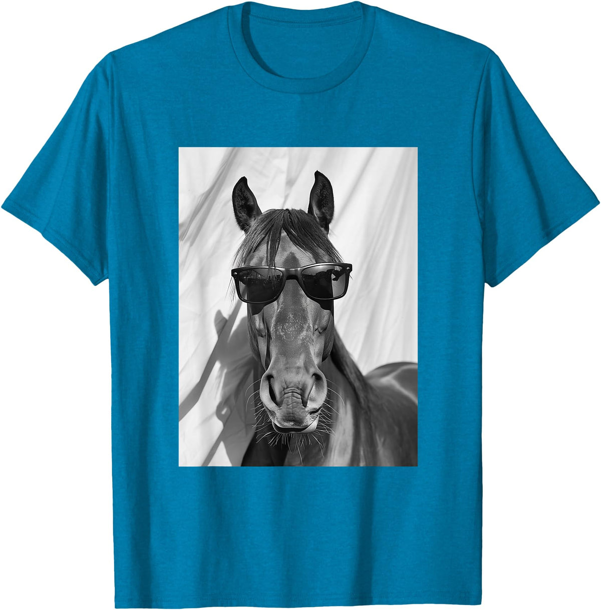 Funny Animal Photography Clothing Co. Cute Horse with Sunglasses Farm Animal Photo Booth T-Shirt - Sapphire Blue