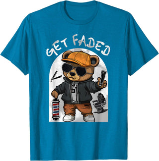 Black Barbershop African American Barber Designs Get Faded Hip Hop Teddy Bear Barber Streetwear Fade Haircut T-Shirt - Sapphire Blue