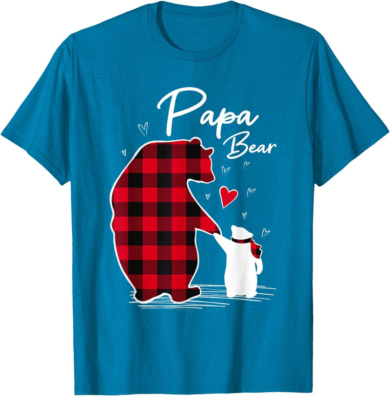Family Bear Matching Christmas Buffalo Plaid Papa Bear Christmas Pajama Red Buffalo Plaid T-Shirt - Sapphire Blue