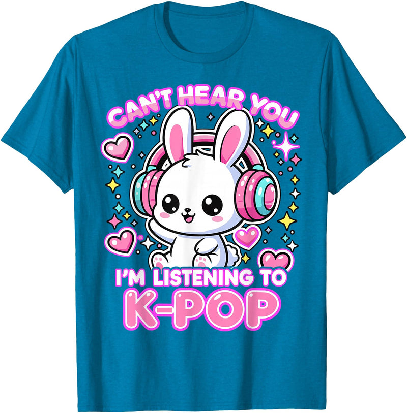 Rabbit K-Pop Lover Can’t Hear You I’m Listening to K-Pop T-Shirt in Sapphire Blue