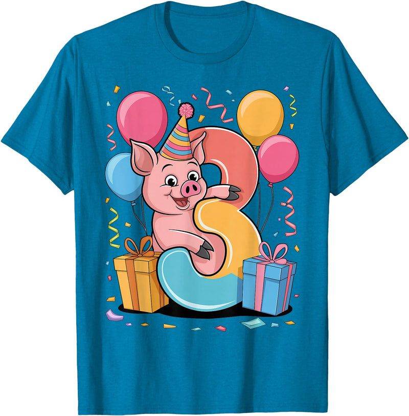 3rd Girls, Boys Pig 3 Birthday Pig 3rd birthday for boy girl 3 years old third three Pig T-Shirt - Sapphire Blue