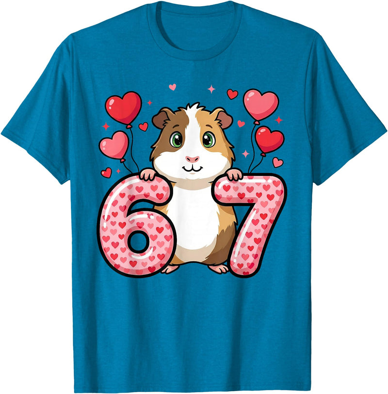 Guinea pig 67 Meme Valentines Cute 67 Heart Guinea Pig Love T-Shirt - Sapphire Blue