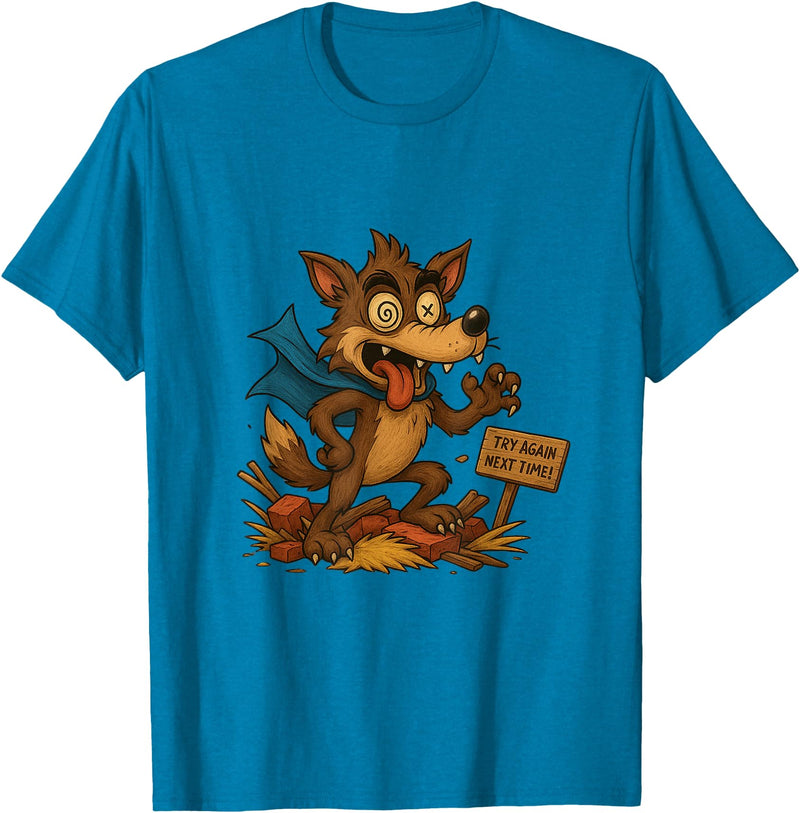 Three Hero Pigs Storytime Legends Bad Wolf in personalized costume 3 Pigs on the back T-Shirt - Sapphire Blue