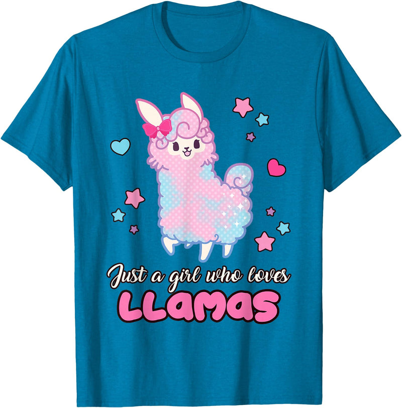 Just A Girl Who Loves Llamas BW Art Llama Girl Shirt Just A Girl Who Loves Llamas Cute T-Shirt - Sapphire Blue
