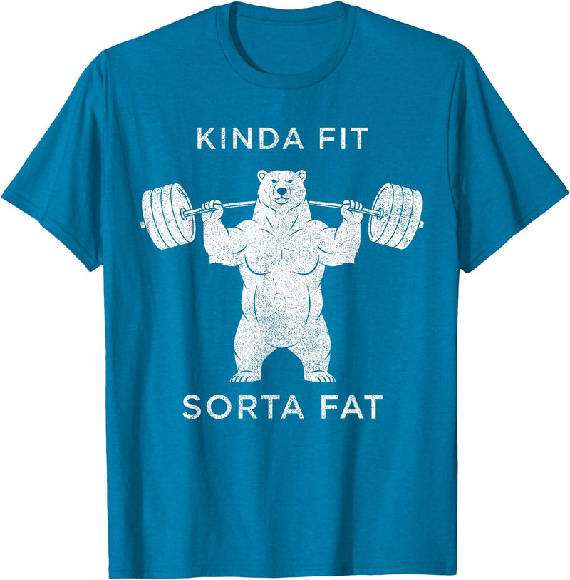 Polar Bear Funny Gym Guy Gifts Powerlifting Fat Guy Shirt, for Men Kinda Fit Sorta Fat Bear T-Shirt - Sapphire Blue