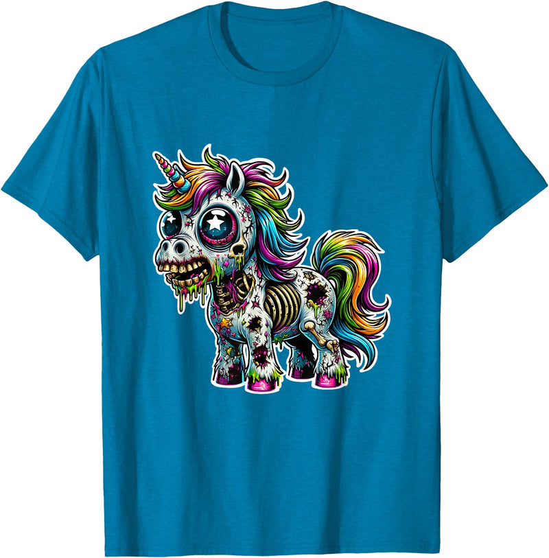 Cool Zombie Horror and Halloween Designs Scary Zombie Unicorn Scary Halloween Horror Monster Design T-Shirt - Sapphire Blue