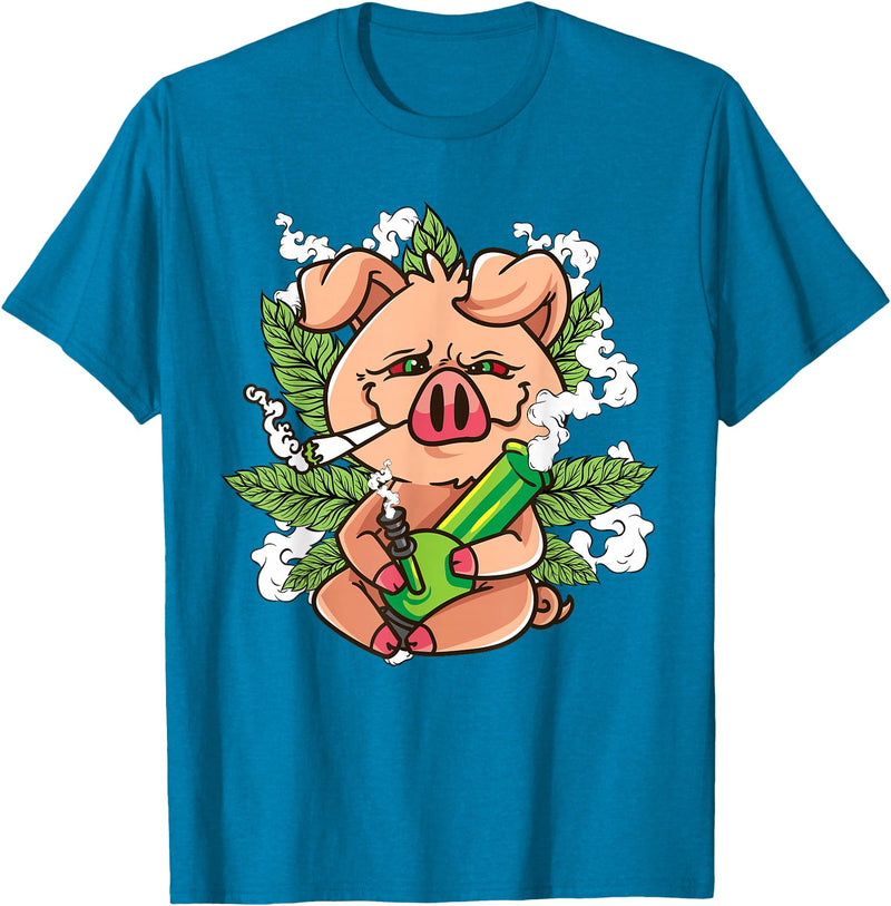 Weed Lover Gifts Funny Pot Smoker Gifts Pig Lover Pig Smoking Joint Holding Weed Bong Pig Marijuana T-Shirt - Sapphire Blue