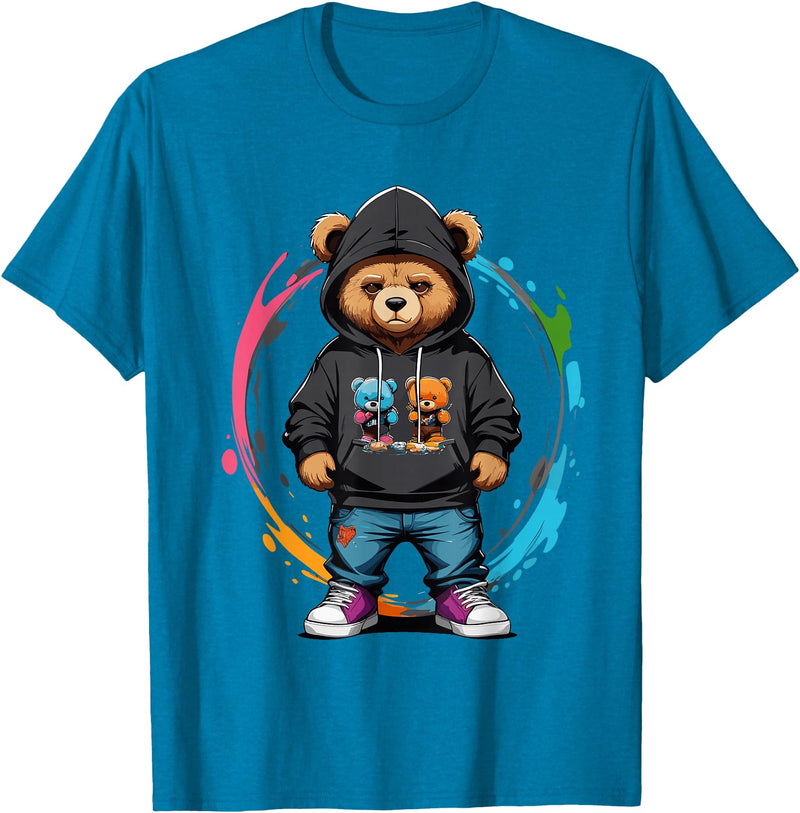 The Big Teddy Bear Crew Teddy Bear Gangster in Hip Hop Street Clothes T-Shirt - Sapphire Blue