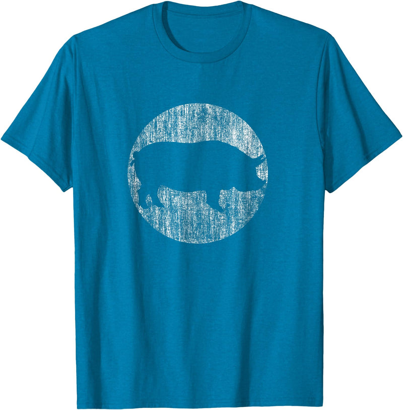 Vintage Pig Shirts - Distressed Pig Animal Print T-Shirt - Unisex-Adults & Kids - Black - Small - Short Sleeve - Classic Fit - Sapphire Blue