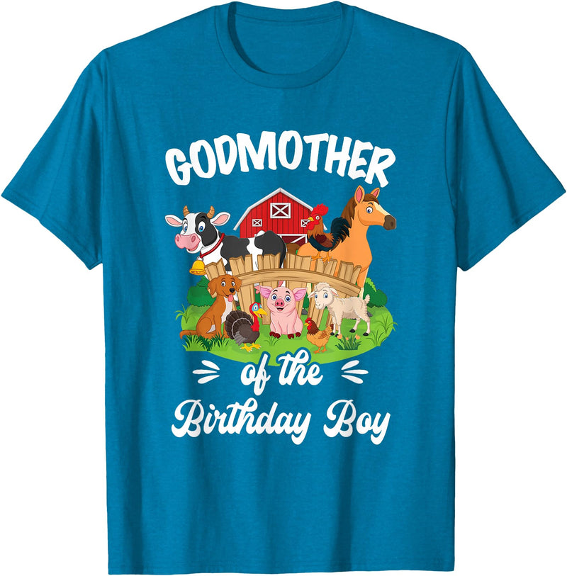 Vintage Retro Birthday Godmother Of The Birthday Boy Party Cow Farm 1St Birthday T-Shirt - Sapphire Blue
