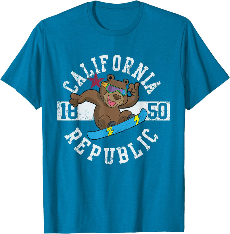 California Gift Kids Boys Girls Men Women Mom Dad California Republic Bear Snowboarder Snowboarding Snowboard T-Shirt - Sapphire Blue