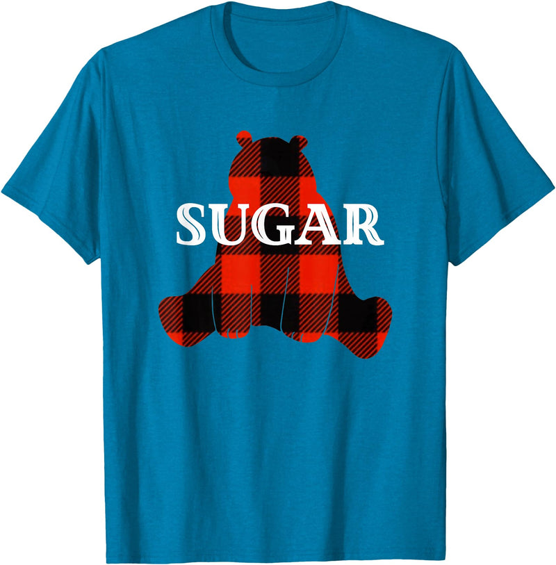 Buffalo Plaid Bear Designs Sugar Nickname Bear Buffalo Plaid Design T-Shirt - Sapphire Blue