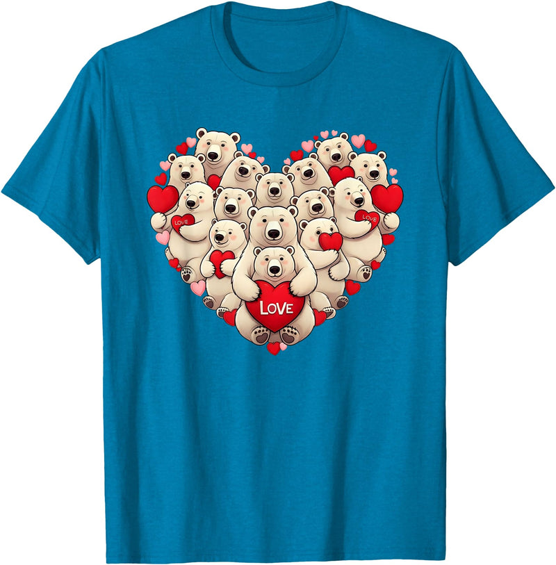 Cute Polar Bear Lovers Valentine Costume Women Men Funny Polar Bear Heart Valentine Polar Bear Womens Mens Kids T-Shirt - Sapphire Blue