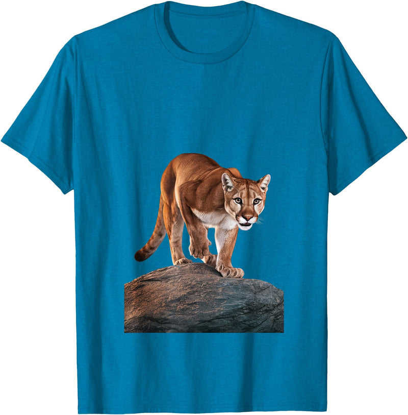 Mountain Lion Prowling and almost about to attack Mountain Lion on The Hunt and About to Pounce T-Shirt - Sapphire Blue