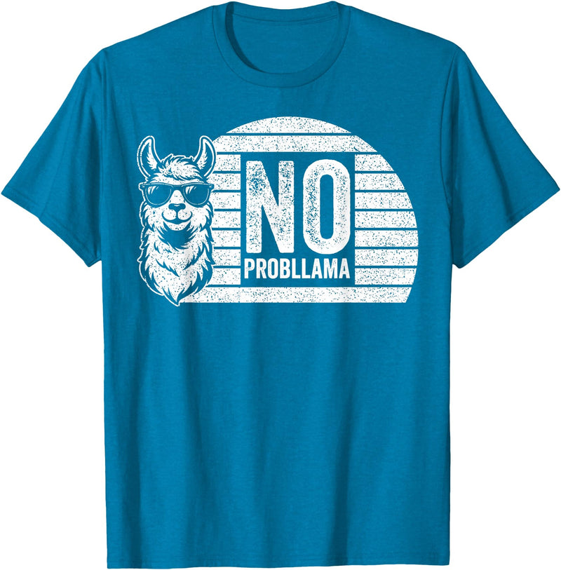 Teetro No Probllama Cool Llama Sunglasses Humor Animal T-Shirt - Sapphire Blue