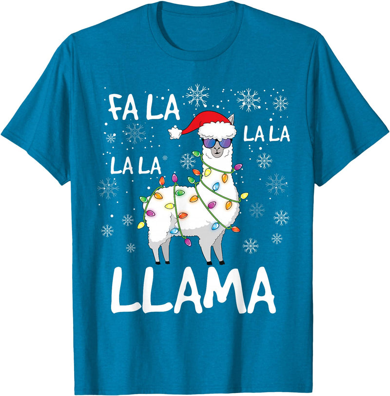 Funny Christmas Llama Shirts FA La La Llama Shirt Women Men Kids Funny Llama Christmas T-Shirt - Sapphire Blue