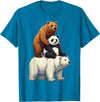 Cute Bear Panda Polar Bear Stack Funny Wildlife Funny Bears Stacked Panda Grizzly Polar Bear Trio Meme Art T-Shirt - Sapphire Blue