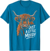 Scottish Highland Cow Lovers men woman kids Highland Cow Just A Little Moody Flower Cattle Hairy Cow T-Shirt - Sapphire Blue