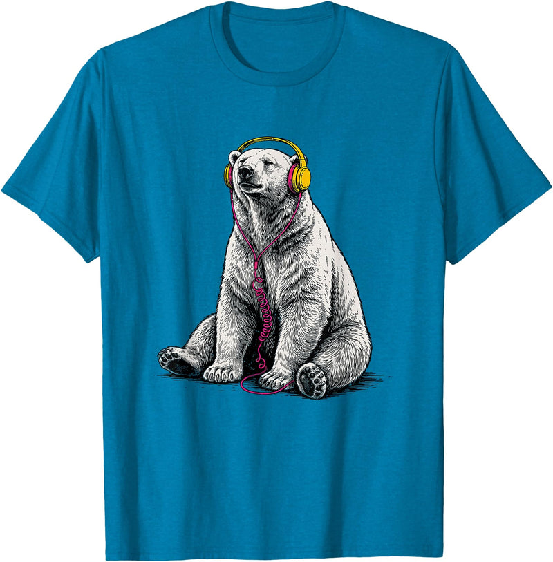 Arctic Wildlife Music Lover Designs Polar Bear Headphones Music Lover Funny Arctic DJ T-Shirt - Sapphire Blue
