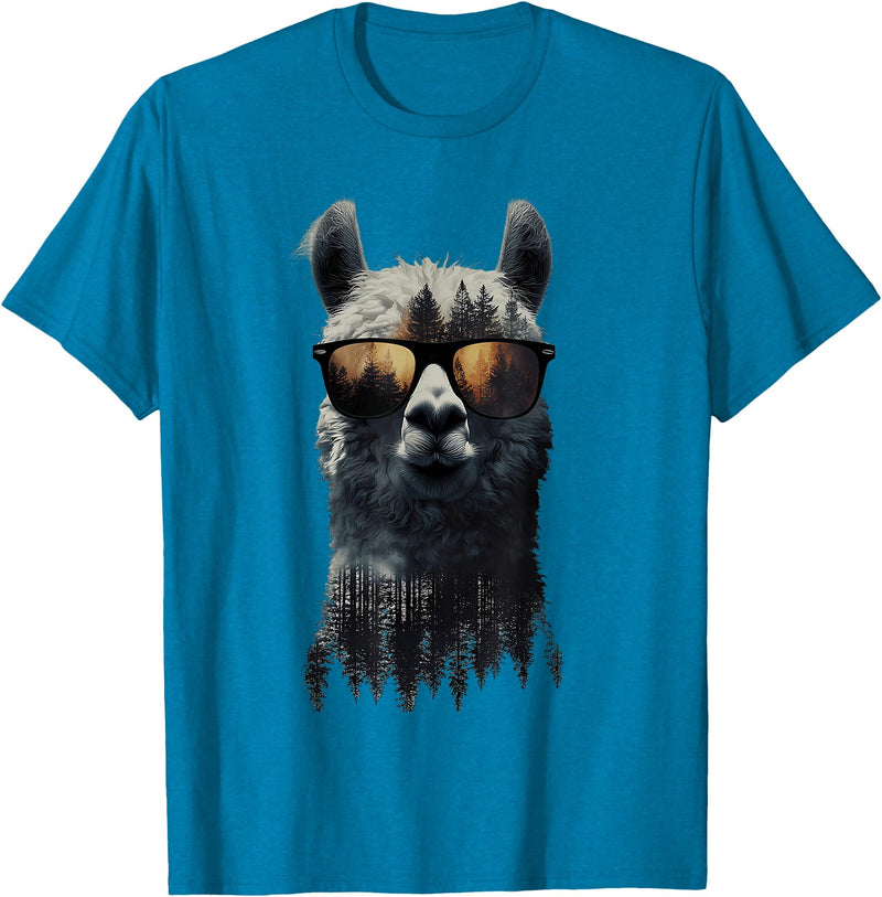 Funny Llama Lover Graphics Funny Alpaca Llama with Sunglasses Animal Graphic T-Shirt - Sapphire Blue