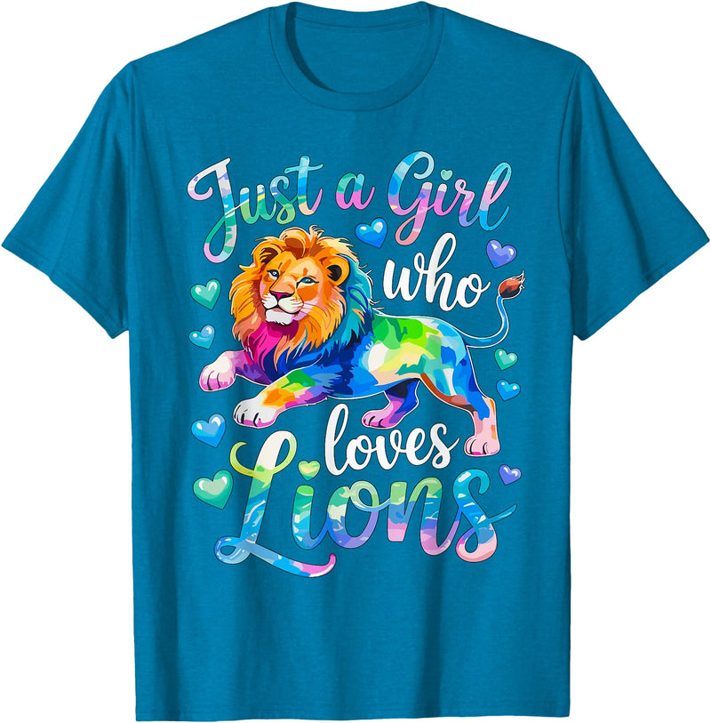 Funny Lion Lover Lion Animal Just a Girl Who Loves Lions T-Shirt - Sapphire Blue