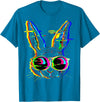 Trippy Rabbit Vibrant Glitch Effects Vaporwave EDM Lover T-Shirt in Sapphire Blue
