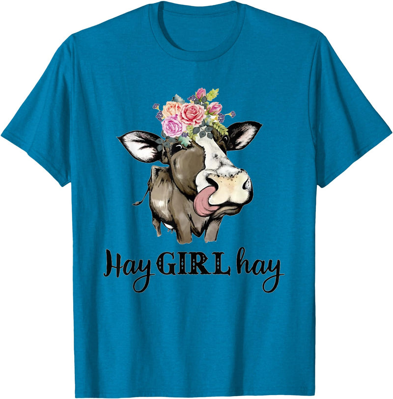 Funny Cow Design Cow Hay Girl Hay T-Shirt Funny Cow Lovers Heifer Gifts Tee T-Shirt - Sapphire Blue