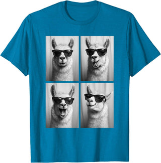 Funny Animal Selfie Booth Tee Cool Llamas Sunglasses Jungle Animal Meme Selfie Booth T-Shirt - Sapphire Blue
