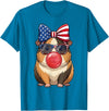 Cute Guinea Pig Bubble Gum Coquette Bow Girls Kids Patriotic Guinea Pig 4th of July Bow American Flag Girls T-Shirt - Sapphire Blue