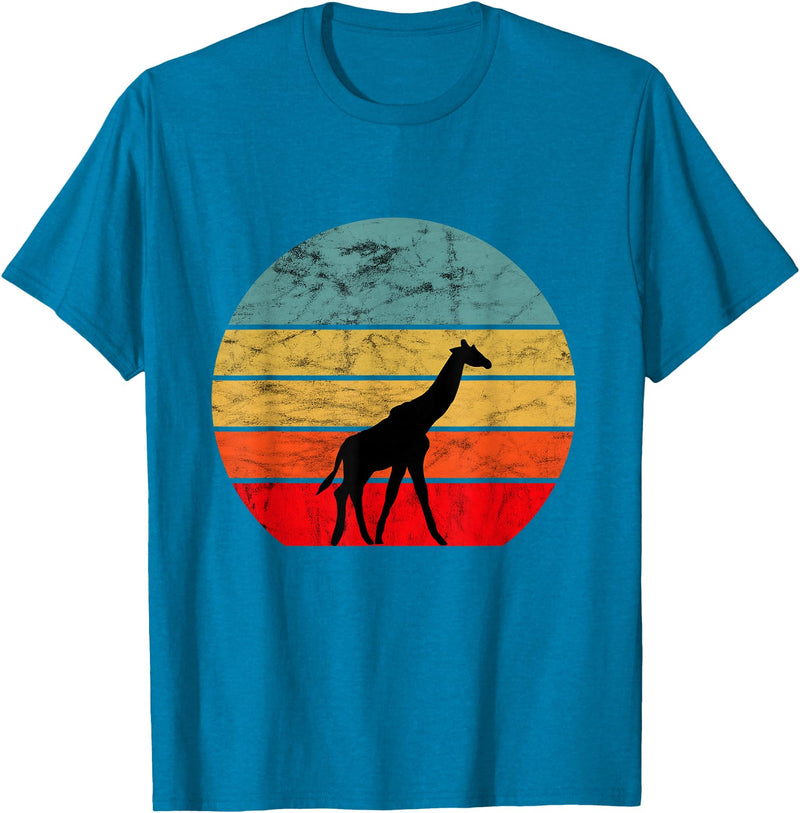 Giraffe Safari Animal Giraffe Retro Vintage Sunset African Animals T-Shirt - Sapphire Blue