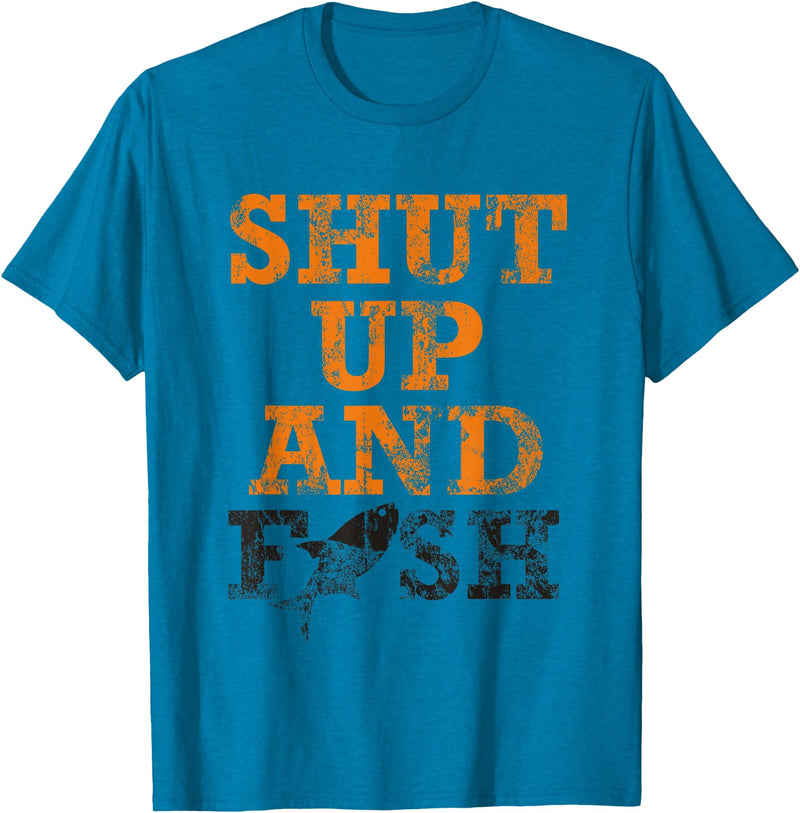Green Cow Land Shut Up And Fish Distressed apparel T-Shirt - Sapphire Blue