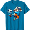 Happy Easter Bunny Soccer Player Lover Sport Rabbit T-Shirt in Sapphire Blue