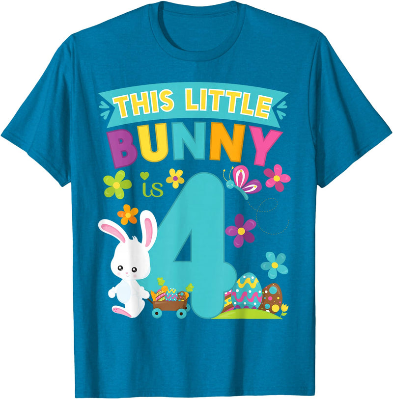 This Little Bunny Rabbit Is 4 Year Old Easter Birthday T-Shirt in Sapphire Blue