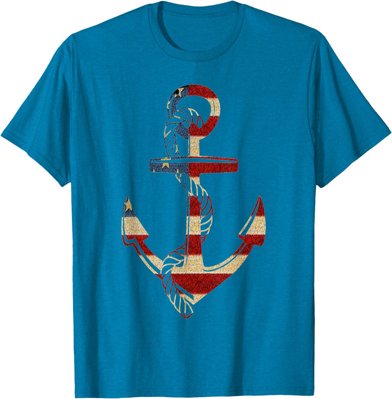 Buffalo Anchor Tees Company American Flag Anchor Shirt Patriotic Military July Navy USA T-Shirt - Sapphire Blue