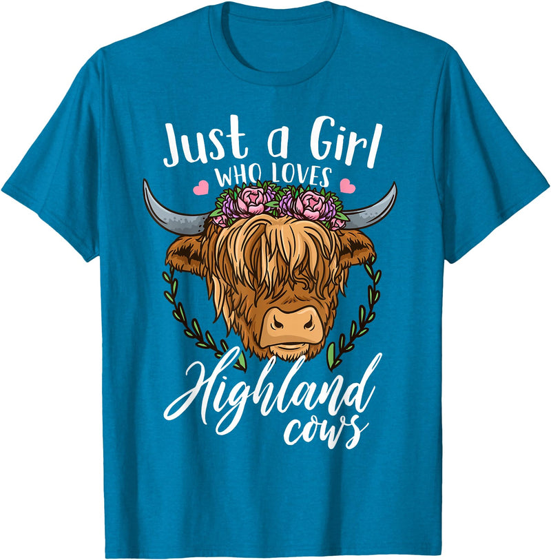 Scottish Highland Cow Lovers Scottish Highland Cow Just a Girl Who Loves Highland Cows T-Shirt Small - Sapphire Blue