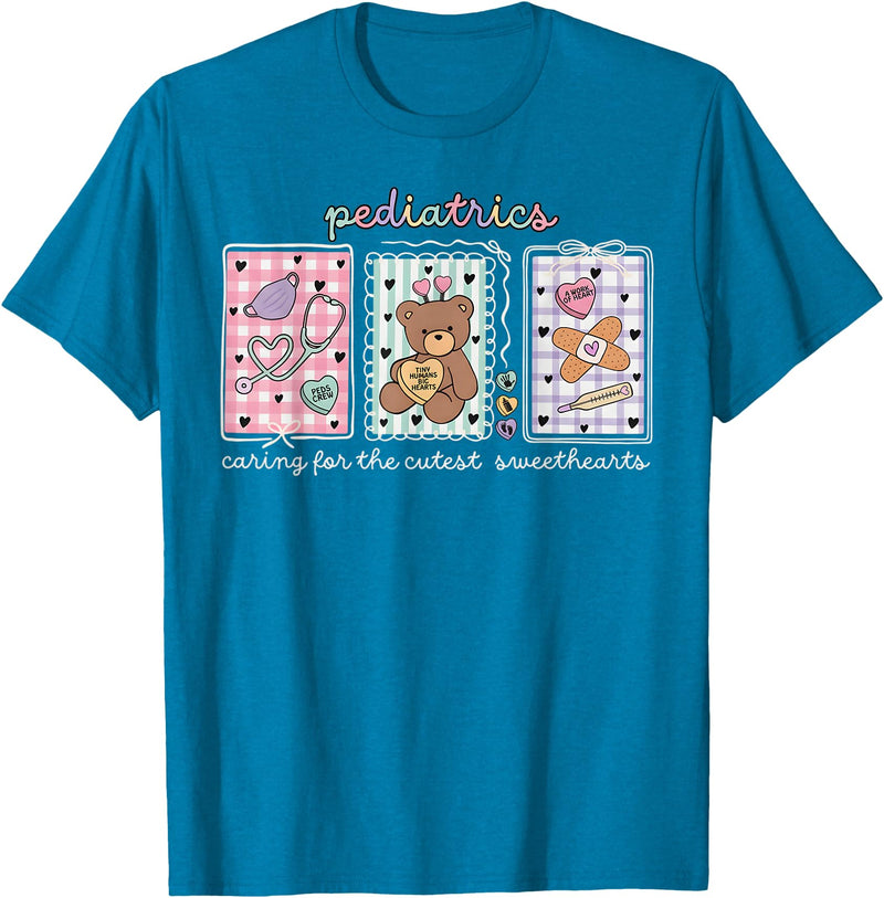 Pediatrics s Day PEDS Nurse Stamp Bear V-day Work Pediatrics Valentines Day PEDS Nurse Stamp Bear V-Day Work P T-Shirt - Sapphire Blue