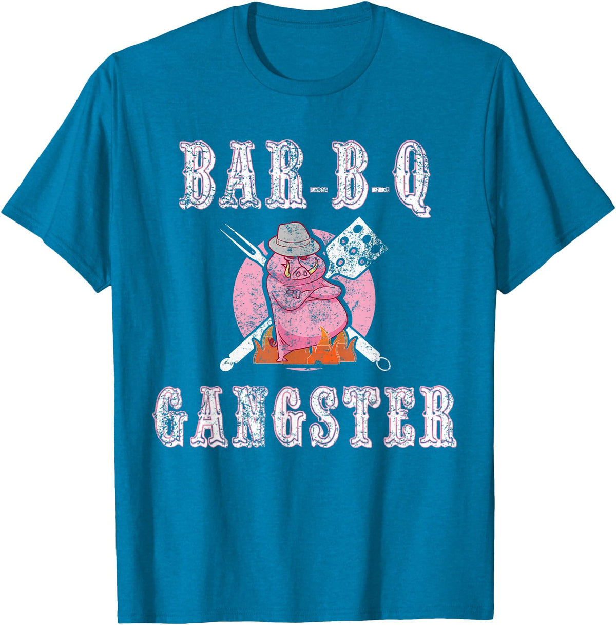 Pig Gangster BBQ Gift Ideas Funny BBQ Gifts for Men- Pork Pig Pit BBQ Gangster T-Shirt - Sapphire Blue