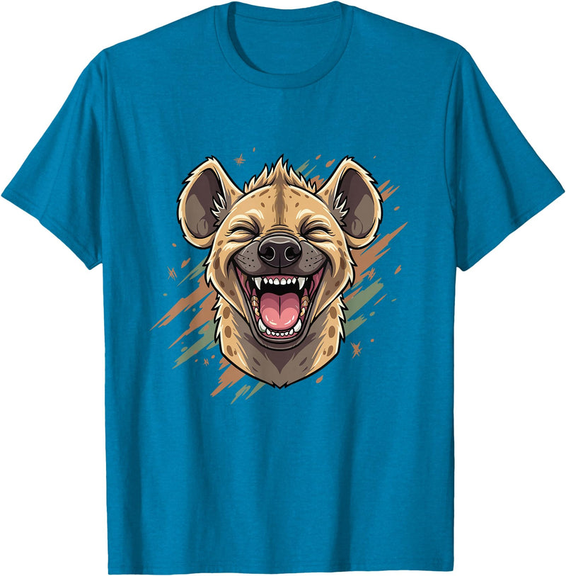 Laughing Hyena Cartoon Wild Safari Animal Hyena Laughing Face Funny Animal Safari Vibes T-Shirt - Sapphire Blue