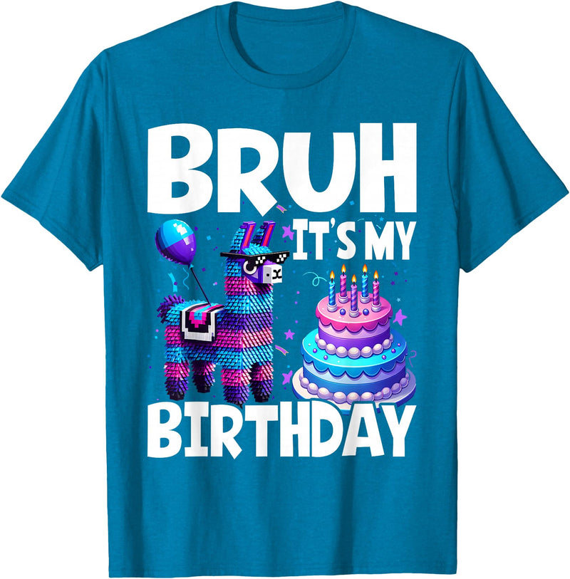 Llama Lover Gift Co. Bruh Its My Birthday Llama Pinata T-Shirt - Sapphire Blue