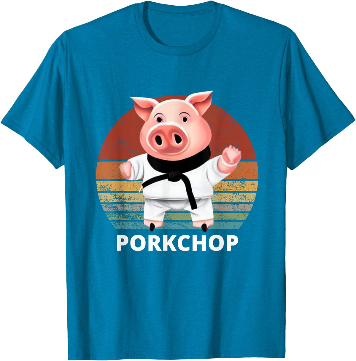 Animals Puns Pig Karate Pork Chop Pun T-Shirt - Sapphire Blue