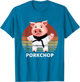 Animals Puns Pig Karate Pork Chop Pun T-Shirt - Sapphire Blue